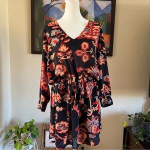GLAM 3/4 sleeve Dark Navy Printed Mini Dress Size Small